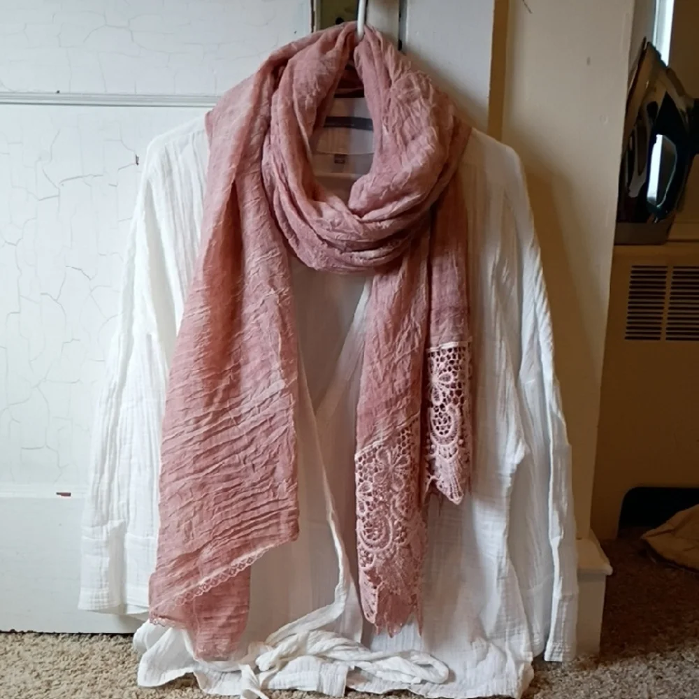 Light Pink Lace-Trim Scarf Wrap - Women's Accessories